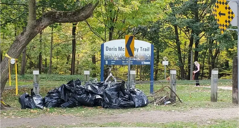 Volunteers cleaning up the Doris McCarthy Trail ravine